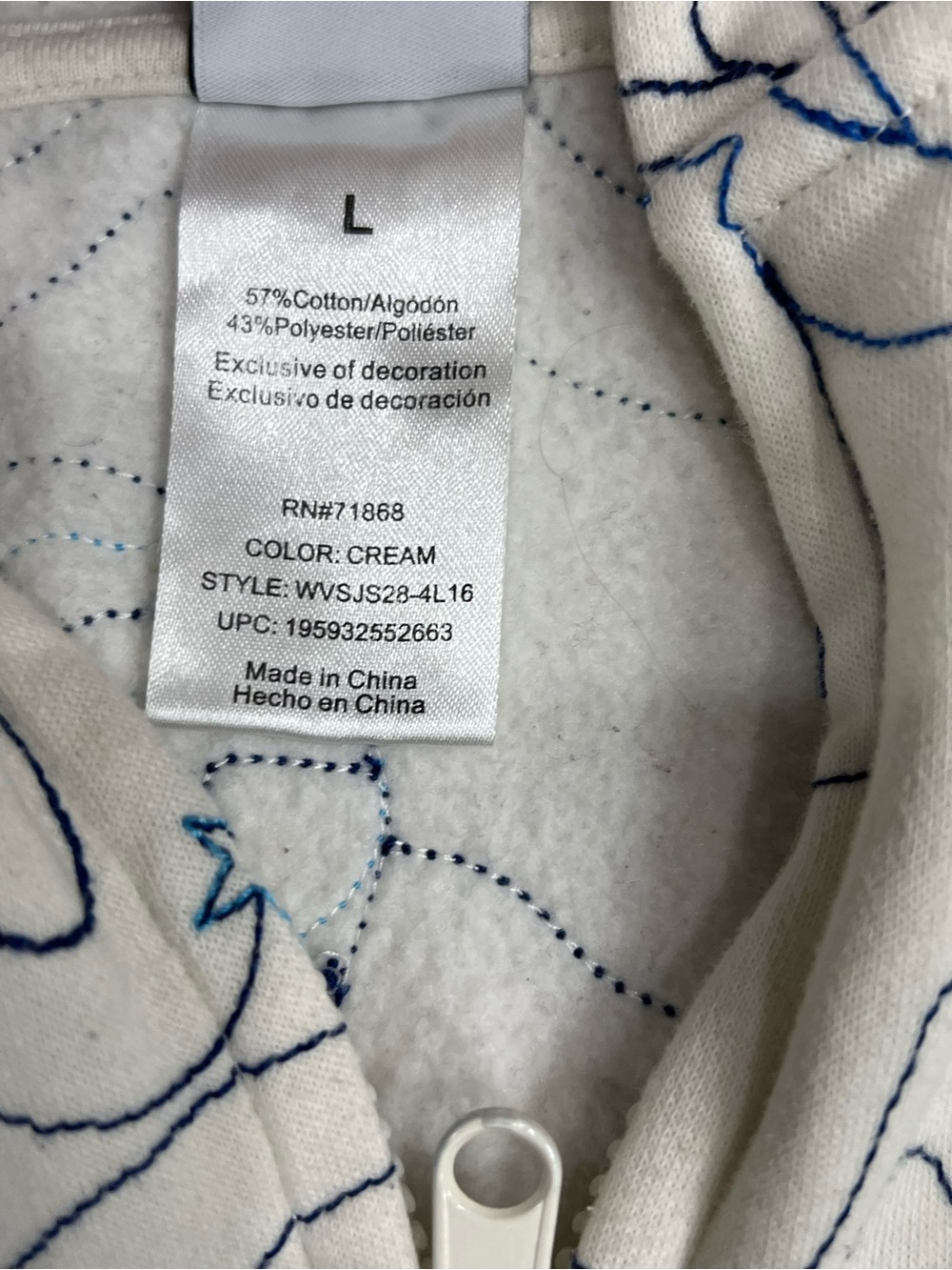 Disney Stitch Zip Up Hoodie Womens Large Cream All Over Print Embroidered Space - Picture 4 of 8